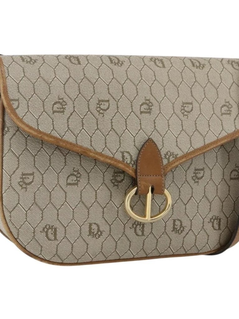 Christian Dior Honeycomb Canvas Shoulder Bag Pvc Beige Gold Auth 170259